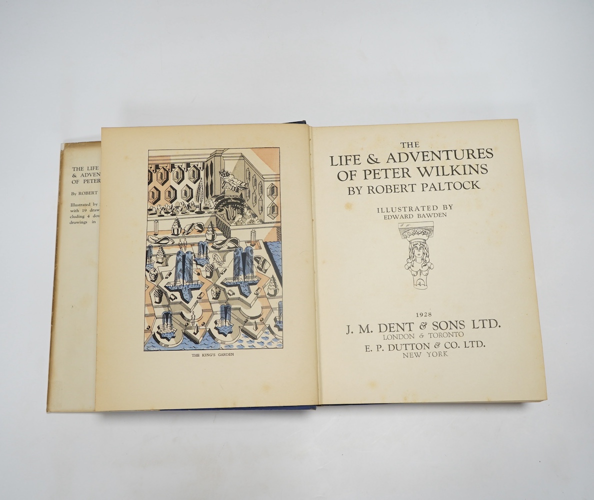 Bawden, Edward first book as illustrator - Paltock, Peter - The Life and Adventures of Peter Wilkins, 4to, blue cloth gilt in a torn d/j, with loss, with 19 coloured stencil illustrations, 5 being full page, 4 double-pag